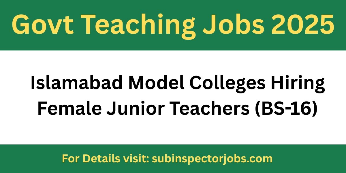 FPSC Junior School Teacher Jobs 2025 for Females