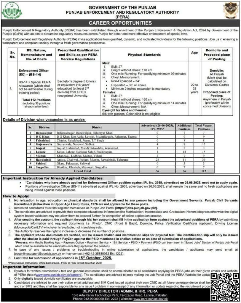 PERA Enforcement Officer EO Jobs Ad September 2025