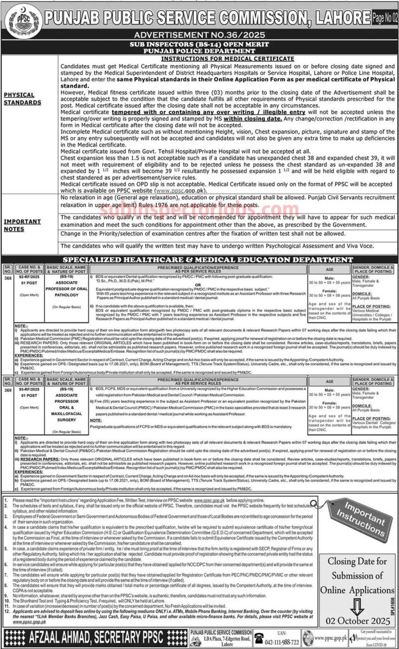 PPSC Advertisement 36/2025
